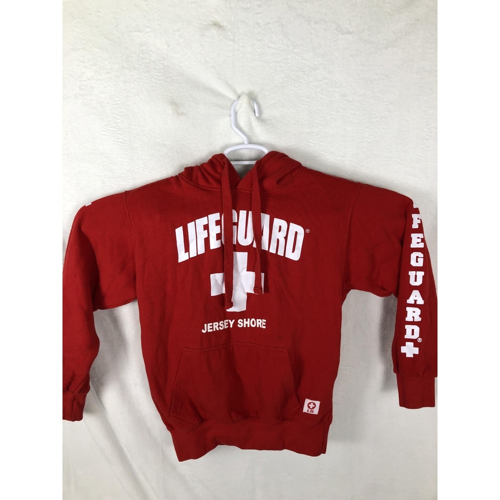 Lifeguard Hoodie Mens Small Red Jersey Shore Graphic‎ Pullover Sweatshirt Beach